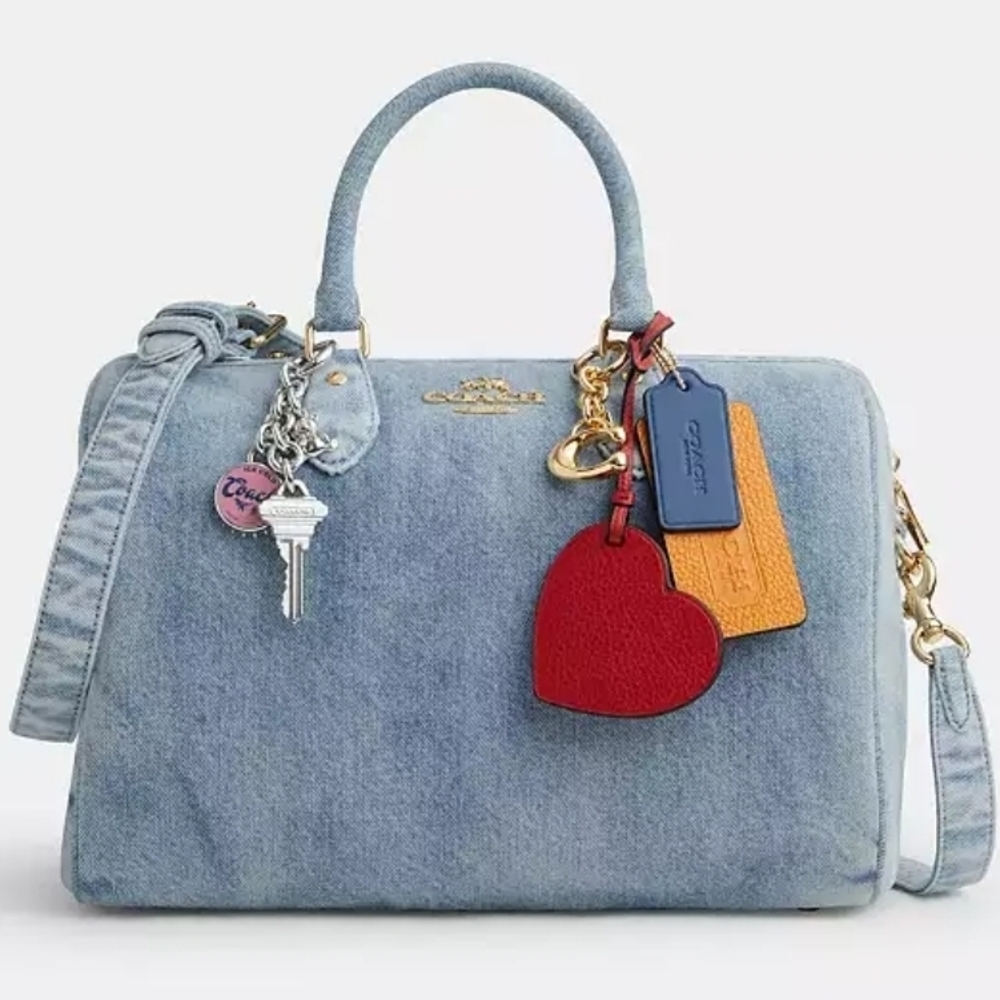 FIRM💙Coach LOVED Denim LARGE ROWAN Red Heart Charm💙 NWT 1 LEFT💙 Style CDY75 - Picture 10 of 16